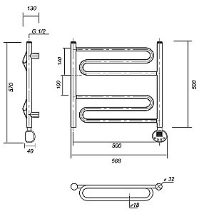 Полотенцесушитель электрический Domoterm Офелия П6 500x500 E хром купить в интернет-магазине сантехники Sanbest