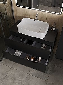 Тумба с раковиной Orange Line 100 Li-100TubMDF+B07-600W черный/белый для ванной в интернет-магазине Sanbest