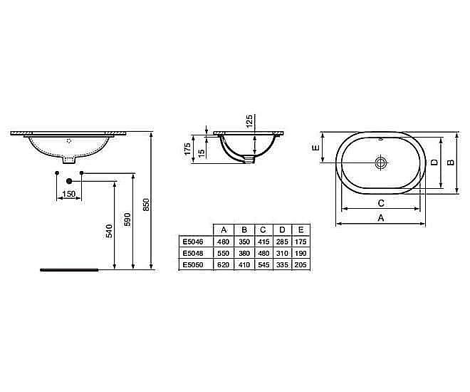 Раковина врезная снизу столешницы Ideal Standard Connect 55 E504801 белая купить в интернет-магазине Sanbest