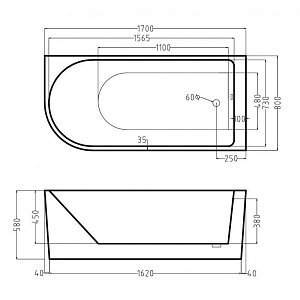 Ванна акриловая Esbano AFINA 170x80 белая купить в интернет-магазине Sanbest