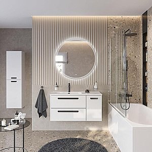 Тумба с раковиной Cezares ECO-CER-N 100 ECO-CER-N-1000-2C-1A-SO-BL белая глянцевая для ванной в интернет-магазине Sanbest