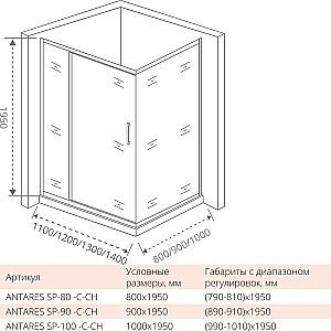 Душевой уголок Good door ANTARES WTW+SP 110x80 купить в интернет-магазине Sanbest