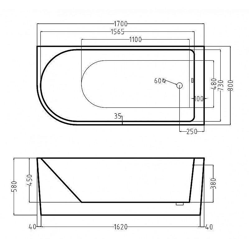 Ванна акриловая Esbano AFINA ESVAAFINL/ESVAAFINR 170x80 белая купить в интернет-магазине Sanbest