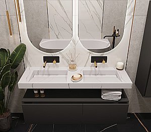 Тумба с раковиной Armadi Art Flat 120 антрацит глянец для ванной в интернет-магазине Sanbest