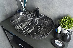 Раковина накладная Gid Lago 61 Bs1346 54466 черный мрамор купить в интернет-магазине Sanbest