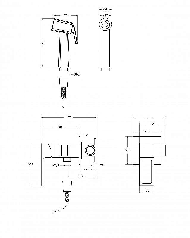 Гигиенический душ BelBagno LUCE LUC-HGN-NERO черный купить в интернет-магазине сантехники Sanbest