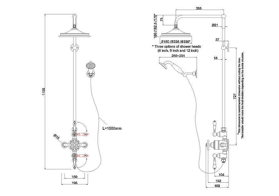 Душевая система Burlington Avon BAF3S верхний душ 180 купить в интернет-магазине сантехники Sanbest
