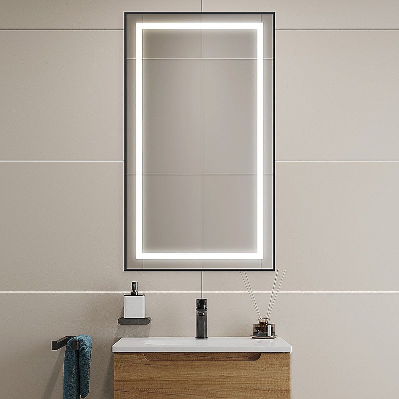 Зеркало BelBagno Kraft SPC-KRAFT-500-900-SENS-NERO черный в ванную от интернет-магазине сантехники Sanbest