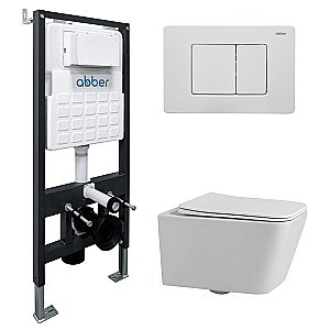Унитаз подвесной Abber Rechteck AC1201-AC0105-AC0120MW белый, безободковый, с инсталляцией, с крышкой микролифт, с белой матовой кнопкой купить в интернет-магазине Sanbest