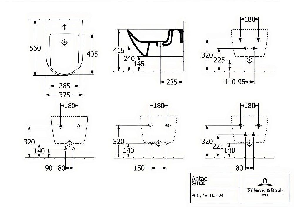 Биде подвесное Villeroy&Boch Antao 541100R1 альпийский белый купить в интернет-магазине Sanbest