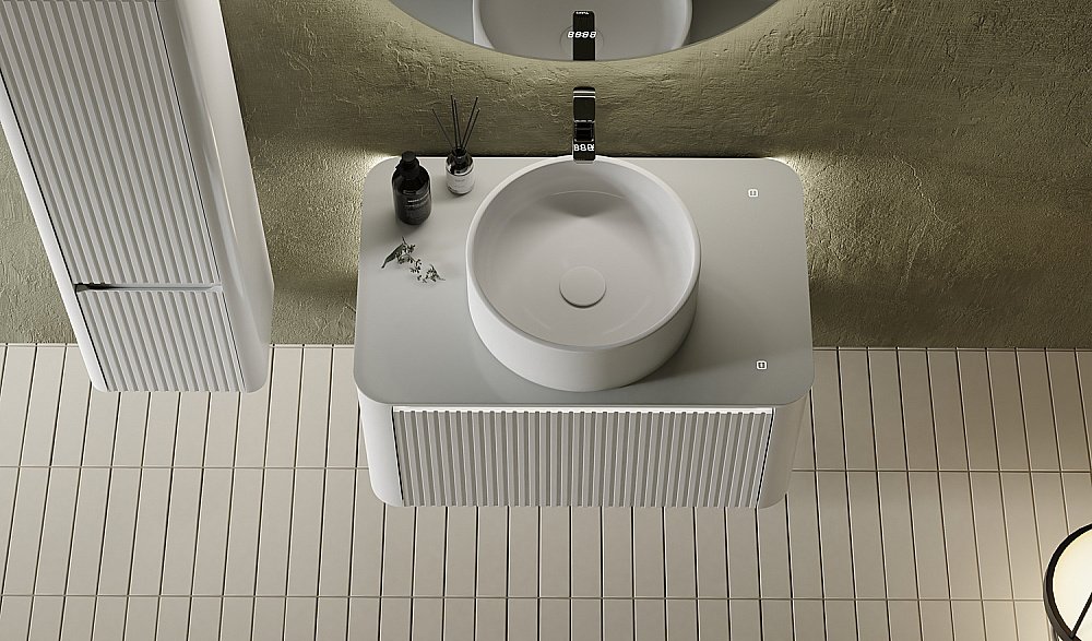 Тумба с раковиной Jorno Lumino 120 белая для ванной в интернет-магазине Sanbest