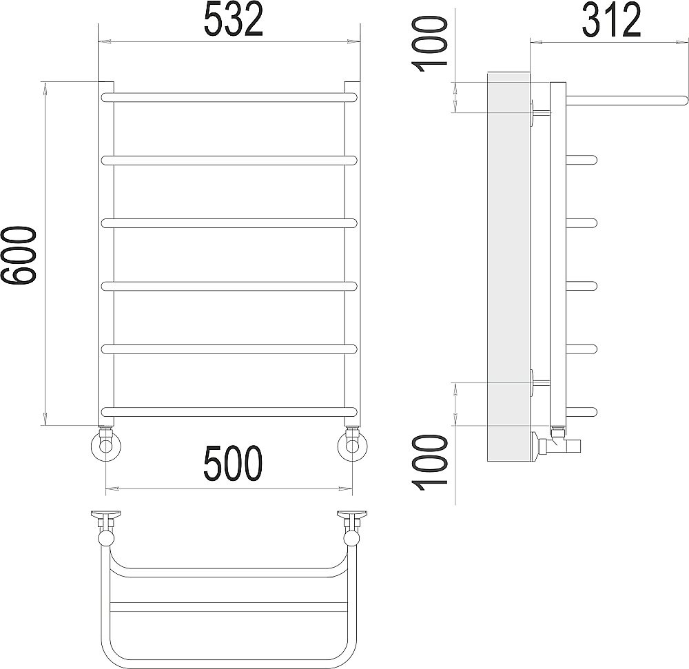 Полотенцесушитель водяной Terminus Полка П6 500х600 купить в интернет-магазине сантехники Sanbest