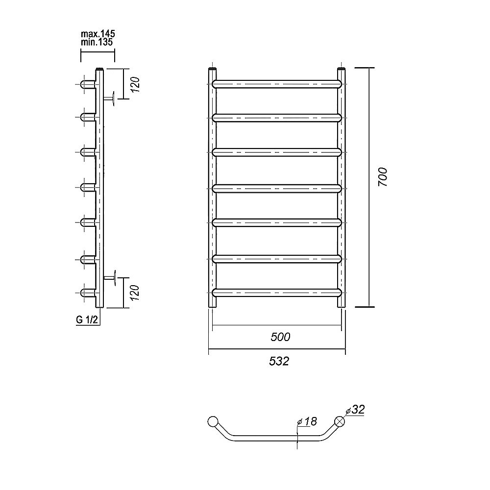 Полотенцесушитель водяной Domoterm Лаура П7 500x700 хром купить в интернет-магазине сантехники Sanbest