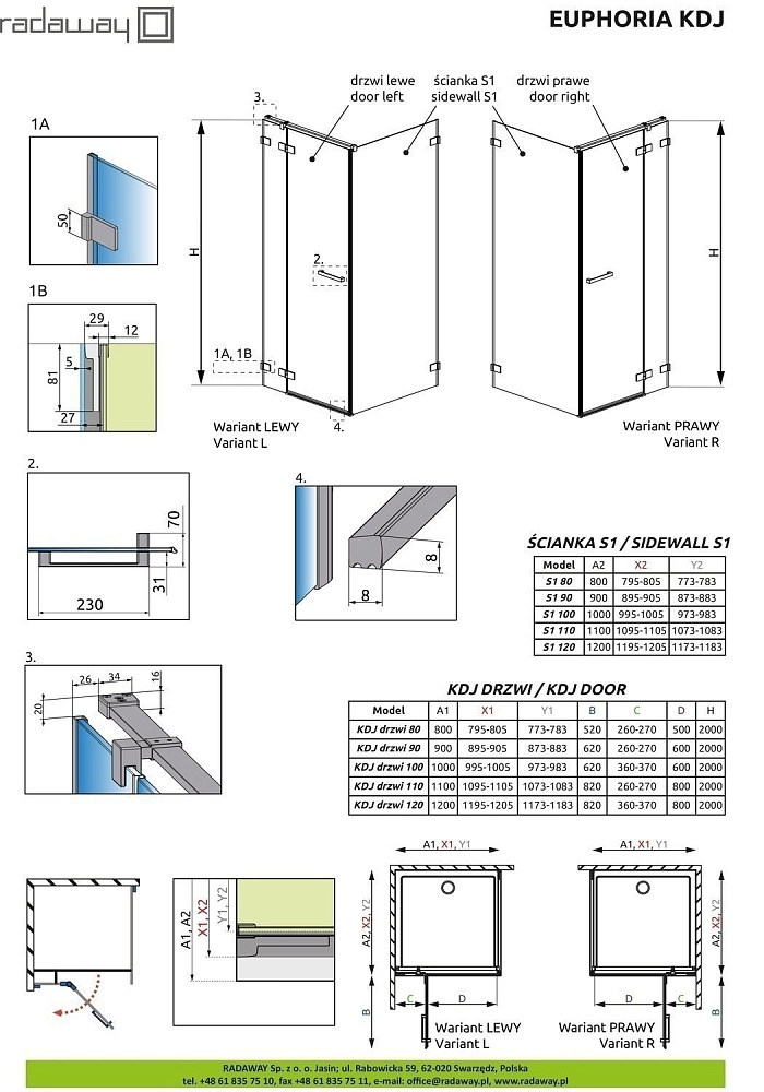 Душевой уголок Radaway Euphoria KDJ 90x100 купить в интернет-магазине Sanbest