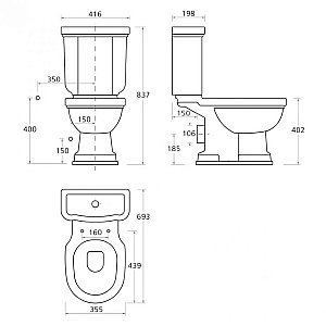 Унитаз напольный Creavit Klasik KL310-11CB00E-WP00 белый с декором VERCACI/хром, с бачком купить в интернет-магазине Sanbest