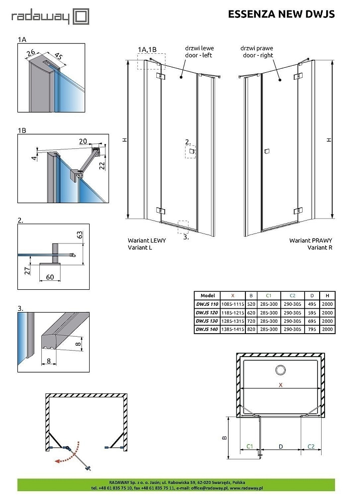 Душевая дверь Radaway Essenza New DWJS 120 купить в интернет-магазине Sanbest