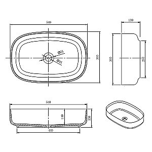 Раковина накладная Montebianco CONCA 12020 белая матовая купить в интернет-магазине Sanbest