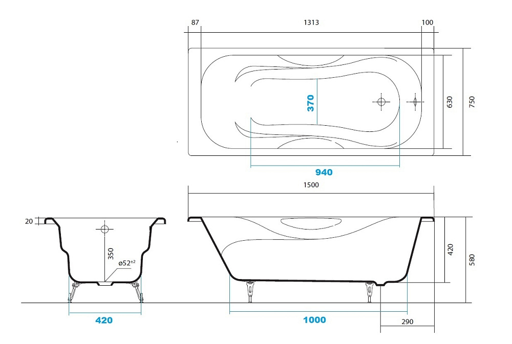 Ванна Aquatek Гамма 150x75 AQ8050F-00 белая купить в интернет-магазине Sanbest