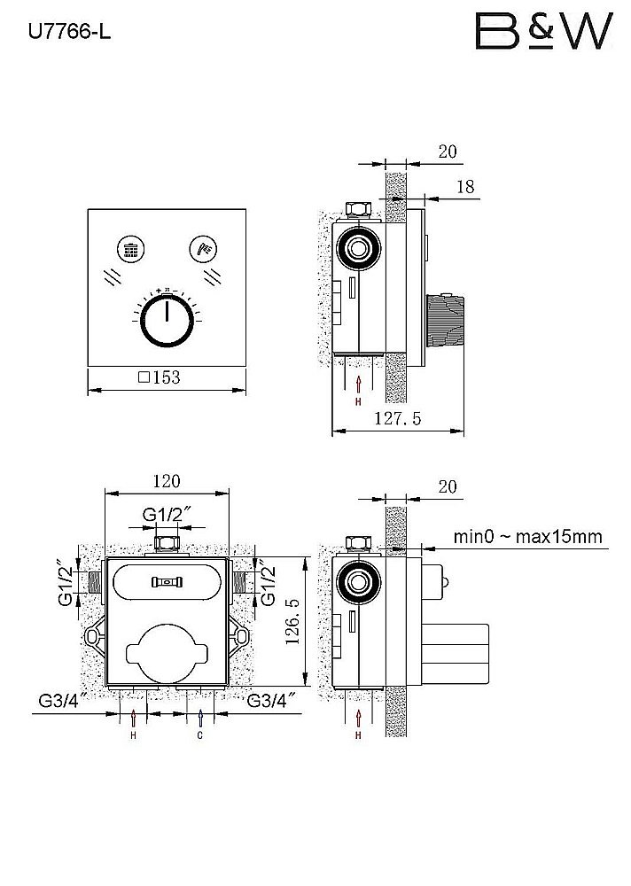 Душевая система Black&White Universe U7766-L купить в интернет-магазине сантехники Sanbest