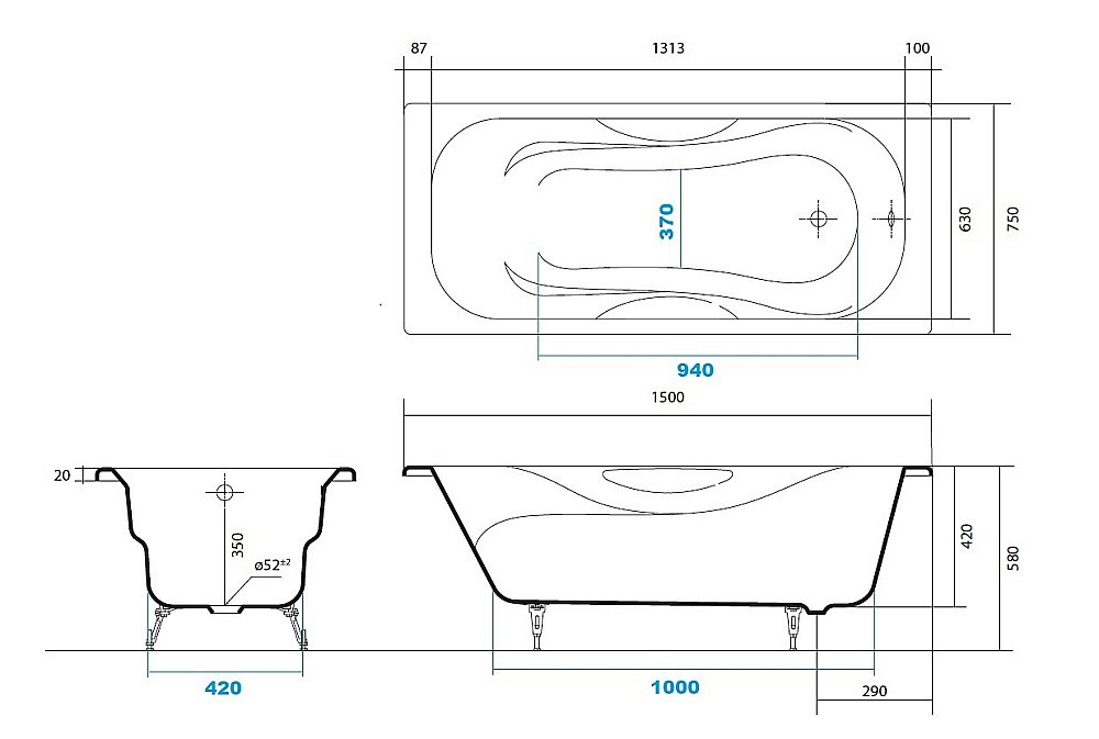 Ванна Aquatek Гамма 150x75 AQ8050F-00 белая купить в интернет-магазине Sanbest