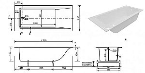 Ванна Эстет Delta 170В slim 170х75 ФР-00015336 купить в интернет-магазине Sanbest