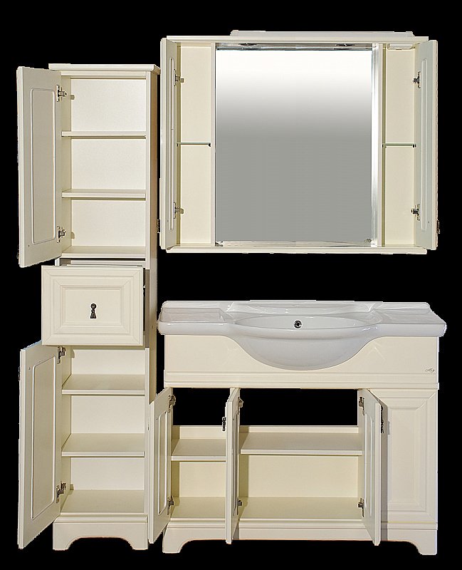 Зеркало со шкафом Misty Лувр 105 слоновая кость в ванную от интернет-магазине сантехники Sanbest