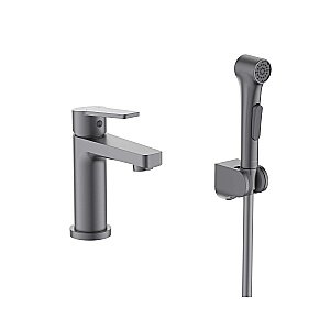 Смеситель для раковины Aquatek Лугано AQ1712BGM 106 оружейная сталь, с гигиеническим душем купить в интернет-магазине сантехники Sanbest