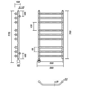 Полотенцесушитель электрический Domoterm Лаура П9 500x700 E хром купить в интернет-магазине сантехники Sanbest