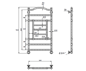Полотенцесушитель водяной Bronze de Luxe Омега 1000х500 хром купить в интернет-магазине сантехники Sanbest