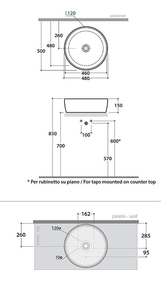 Раковина накладная Globo Genesis 48 GE048.BI*0 белая купить в интернет-магазине Sanbest