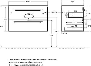 Тумба с раковиной Cezares ECO-CER-N 80 ECO-CER-N-800-2C-SO-GR-P графит для ванной в интернет-магазине Sanbest