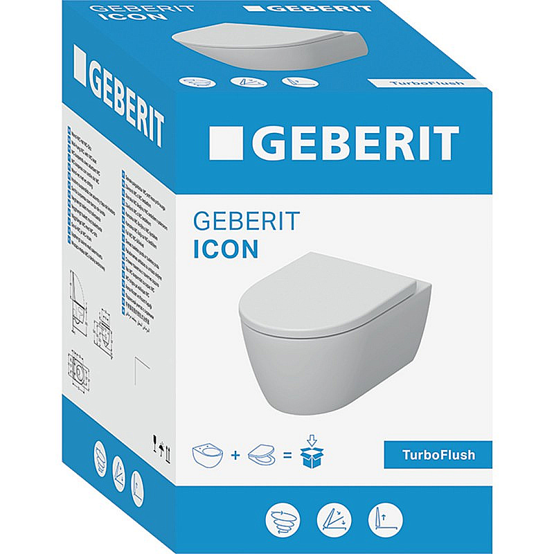 Унитаз подвесной Geberit iCon 2.0 503.045.00.1 безободковый, смыв торнадо, с крышкой микролифт, белый купить в интернет-магазине Sanbest
