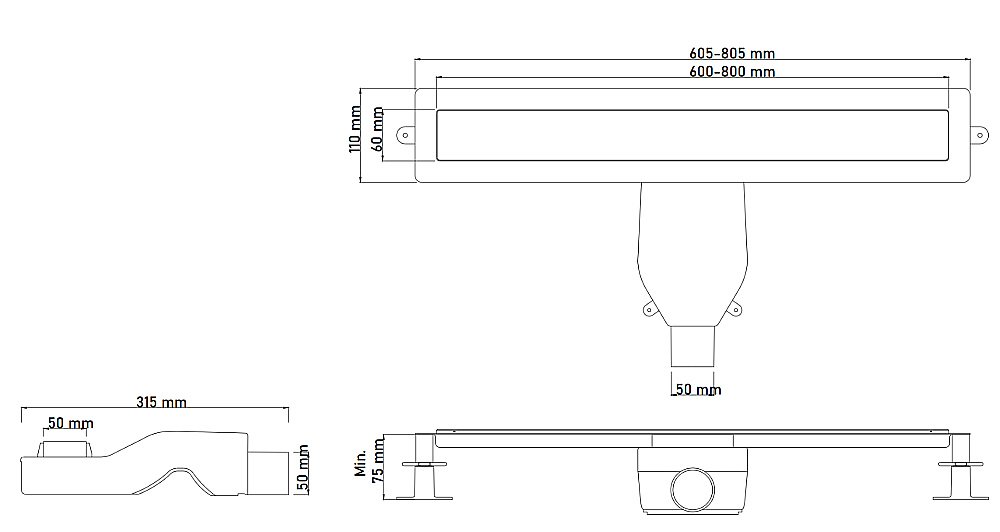 Душевой лоток Boheme Premium Linear 80 черный купить в интернет-магазине Sanbest