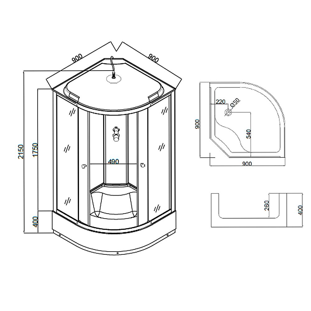 Душевая кабина Taliente TA-9090M 90х90 стекло рифленое купить в интернет-магазине Sanbest