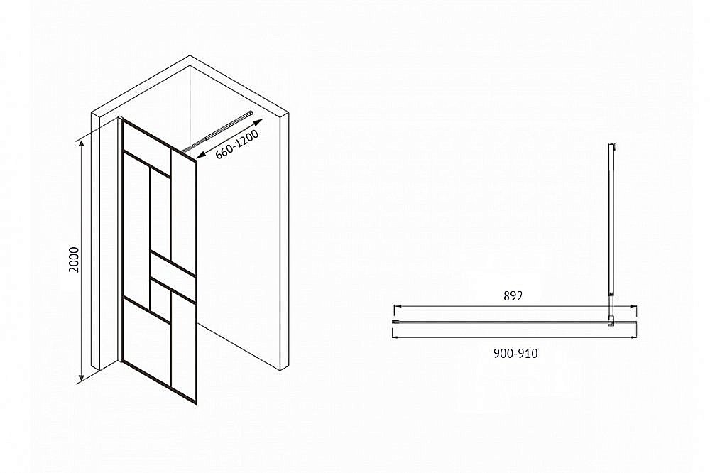 Душевое ограждение ABBER Immer Offen AG63090B 90 стекло прозрачное/профиль черный купить в интернет-магазине Sanbest