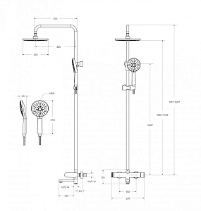 Душевая система Cezares STYLUS-CVD-BORO брашированное золото купить в интернет-магазине сантехники Sanbest