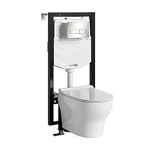 Унитаз подвесной WasserKRAFT Berkel 56TLT.010.ME.BN03.H001 безободковый, с инсталляцией Vils 56, с крышкой микролифт, белый/кнопка никель купить в интернет-магазине Sanbest