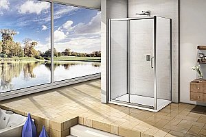 Душевой уголок Good Door Neo WTW+SP 140х100 стекло прозрачное/профиль хром купить в интернет-магазине Sanbest