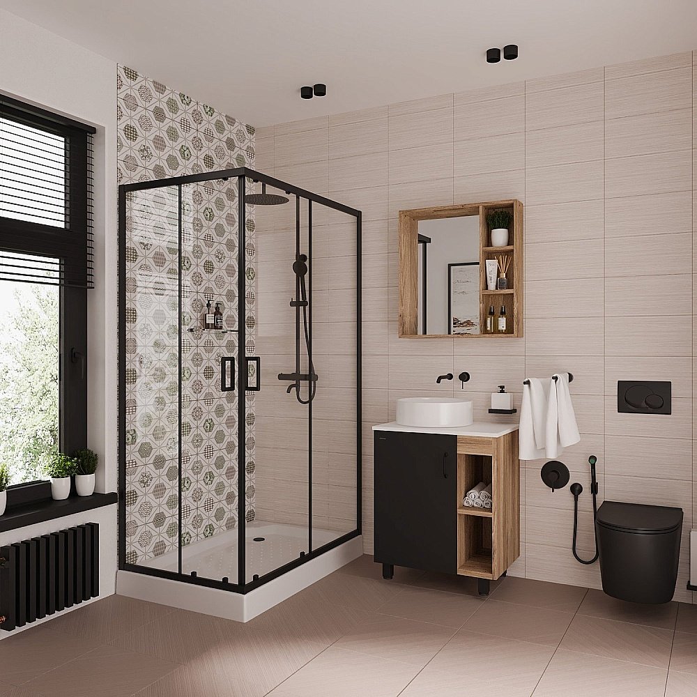 Душевой уголок Niagara Nova NG-6811-08 Black, 120x90 см, раздвижные двери, прозрачный, черный купить в интернет-магазине Sanbest
