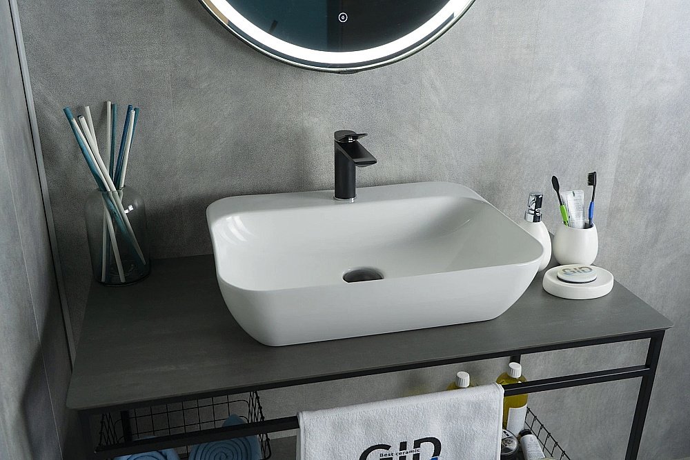 Раковина накладная Gid Geometrico 55 N9047 51184 белая купить в интернет-магазине Sanbest