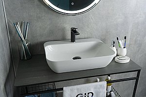 Раковина накладная Gid Geometrico 55 N9047 51184 белая купить в интернет-магазине Sanbest