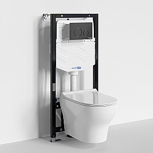 Унитаз подвесной WasserKRAFT Berkel 10TLT.010.ME.MB02.H001 безободковый, с инсталляцией Aller 10, с крышкой микролифт, белый/кнопка черный Soft Touch купить в интернет-магазине Sanbest