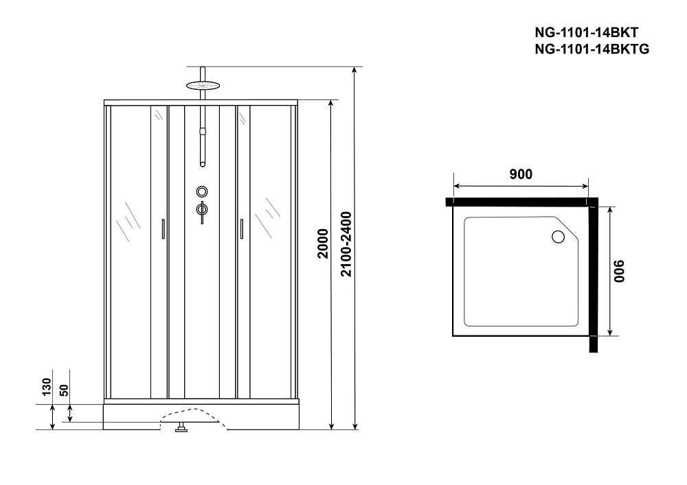 Душевая кабина Niagara Classic NG-1101-14BKT 90x90 купить в интернет-магазине Sanbest