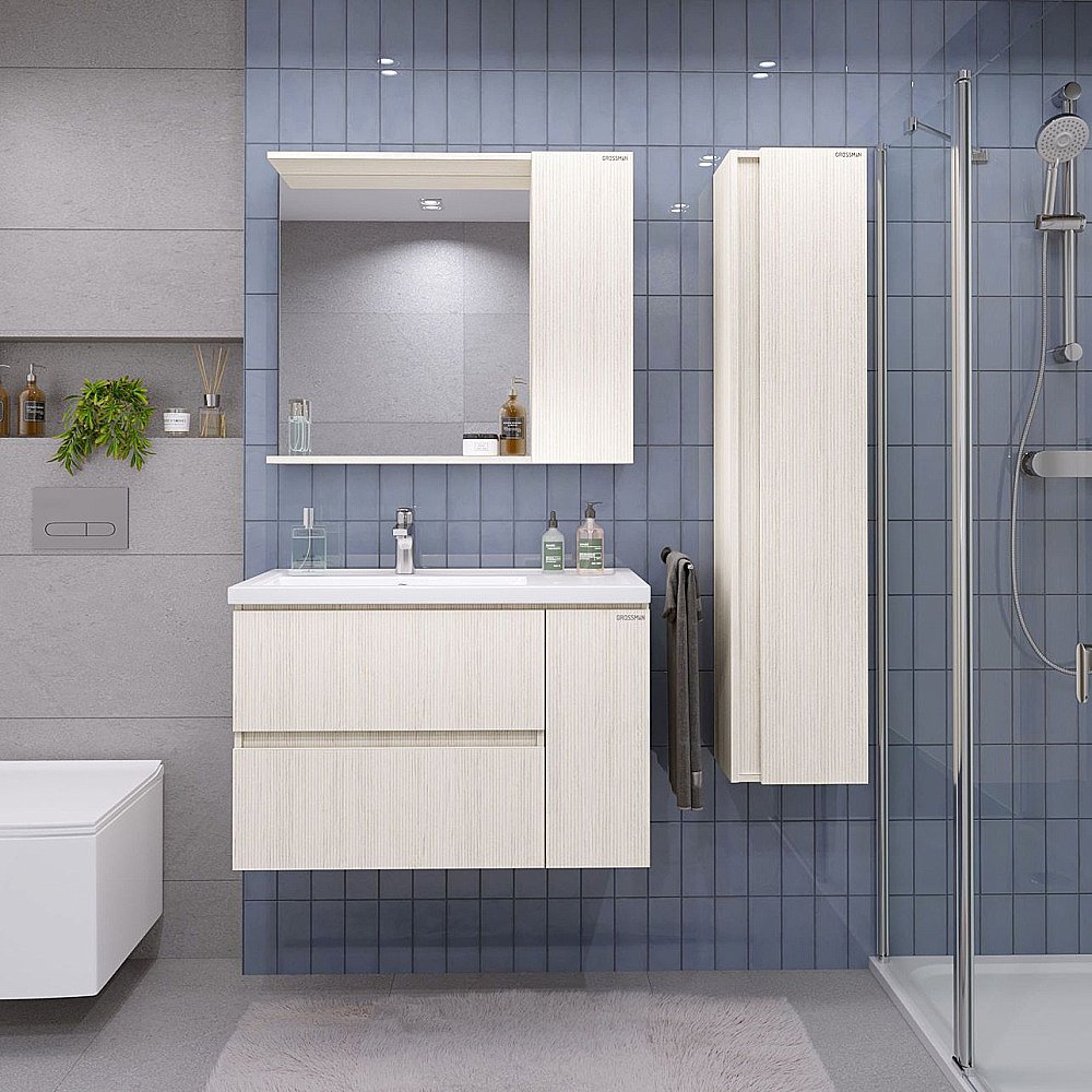 Зеркало со шкафом Grossman Юнит 80 2080112 кадена лайт в ванную от интернет-магазине сантехники Sanbest