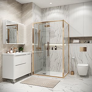 Душевой уголок Grossman Cosmo 120.K33.02.1280.32.00 120x80 стекло прозрачное/профиль золото сатин купить в интернет-магазине Sanbest