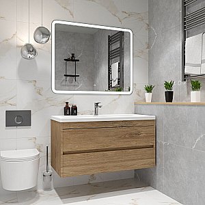 Тумба с раковиной Art&Max Family-M 90 подвесная, дуб харбор золотой для ванной в интернет-магазине Sanbest