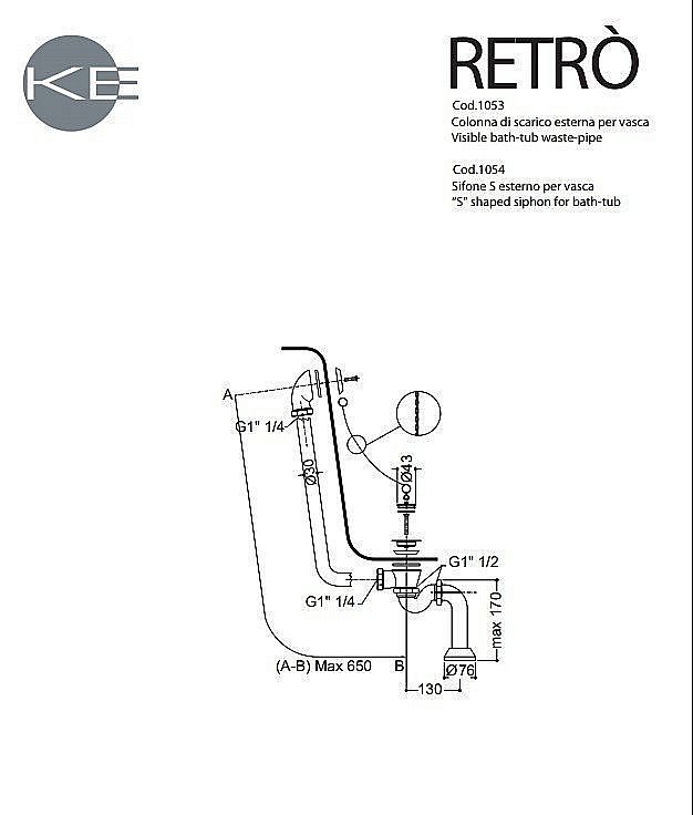 Ванна акриловая Kerasan Retro 105591 170x77 белая, ножки золото купить в интернет-магазине Sanbest