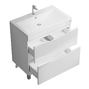 Тумба с раковиной напольная Grossman Виста 80 с 2-я ящ, белый глянец для ванной в интернет-магазине Sanbest