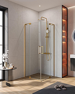 Душевой уголок Cezares Slider 110x110 A-2-100/110-C-BORO стекло прозрачное/профиль золото брашированное купить в интернет-магазине Sanbest