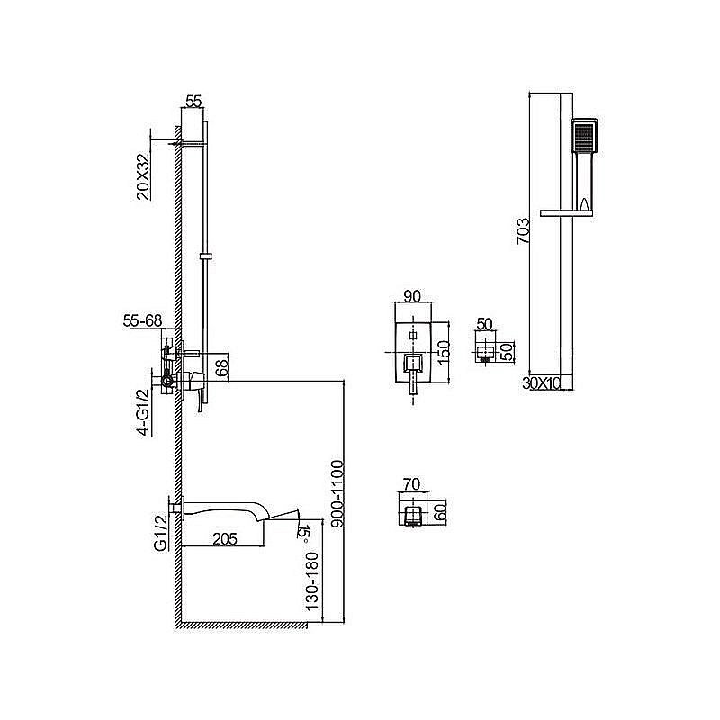 Смеситель для душа Caprigo Diamante 50-210 Золото купить в интернет-магазине сантехники Sanbest